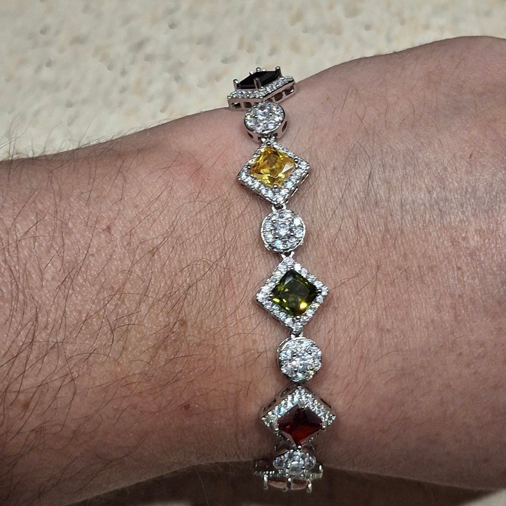 Multi Color Silver Diamond Bracelet - Picture 3 of 8